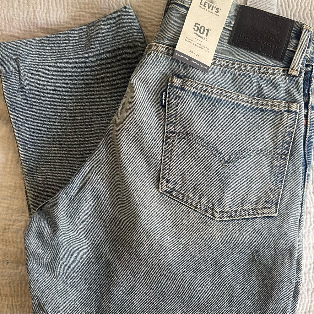 evi’s 501 selvedge cropped jeans - elephant blue